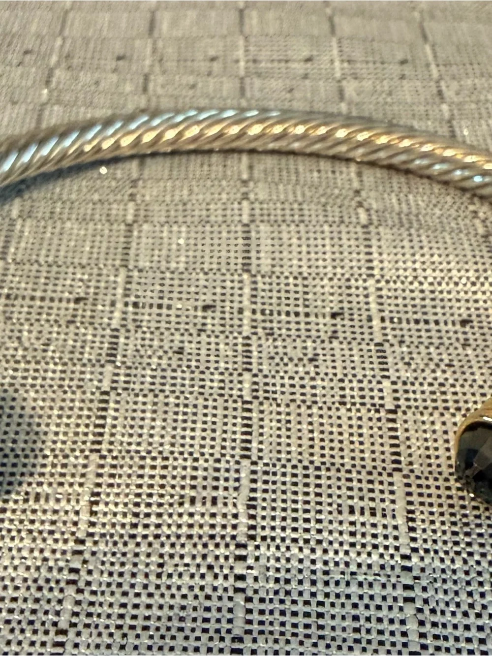 Silver-Tone Twisted Cuff Bracelet with Black Stone